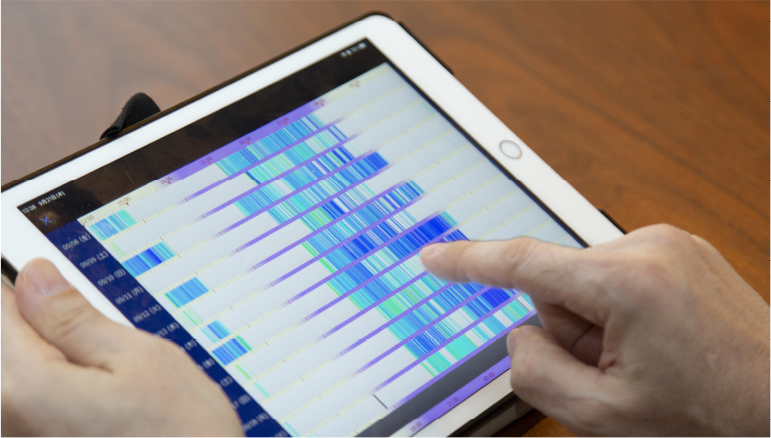 タブレットにより利用者さんの行動など、あらゆるデータをスタッフ間でリアルタイムに確認・共有できる。